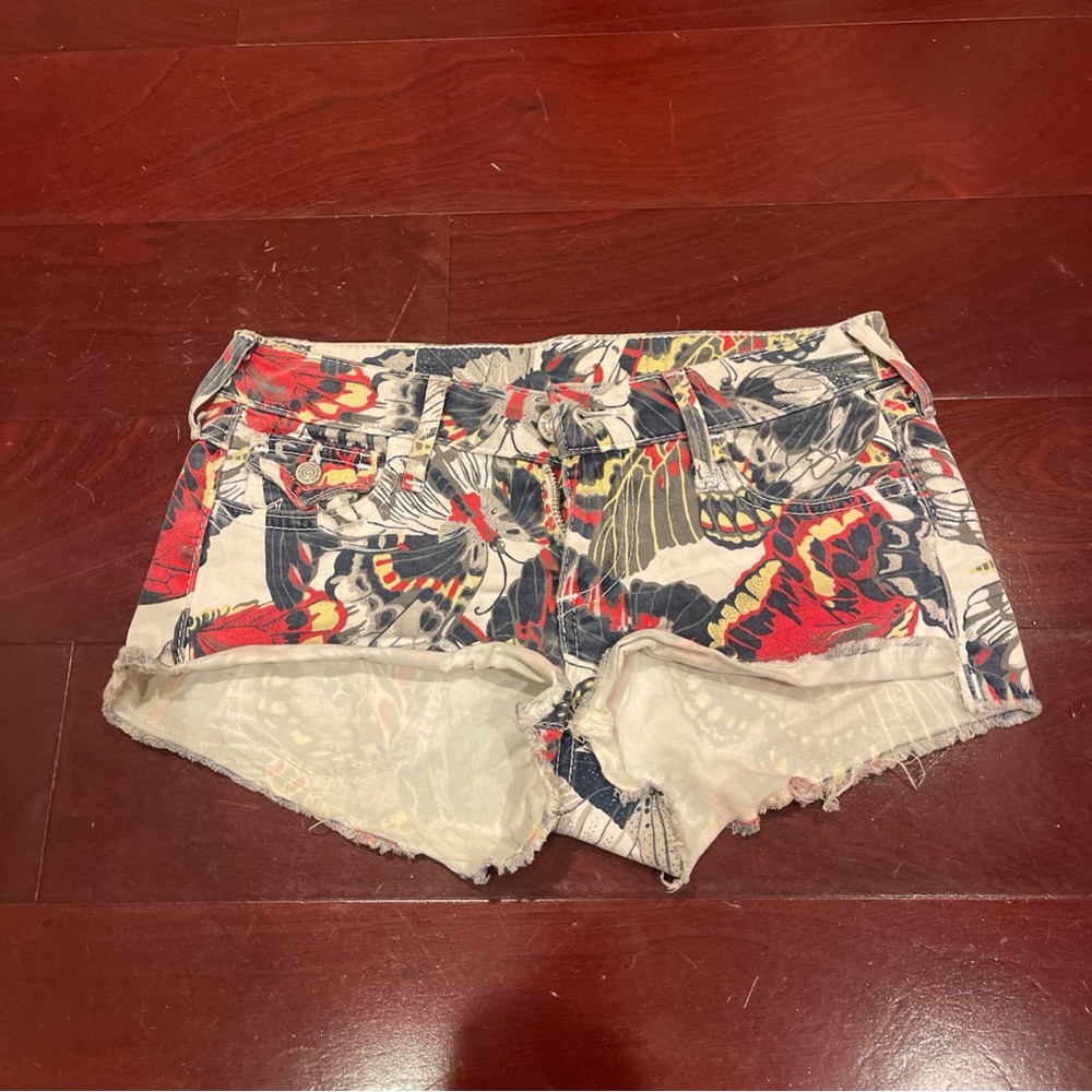 True religion Joey cut off shorts butterfly pattern